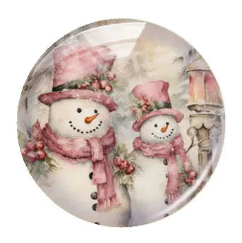 Handmade Christmas X-mas Winter Pink Gnomies Deer Snowman Bells Photo Glass Cabochon Flatback Demo Cameo For Diy Jewelry Making