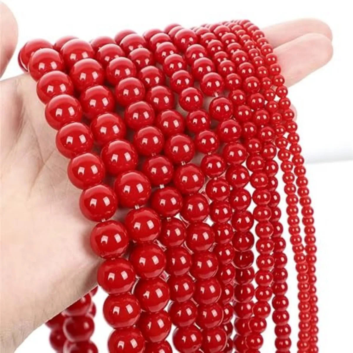 Red Coral Glass Beads – Round Loose Spacer Beads for DIY Jewelry (6/8/10mm)