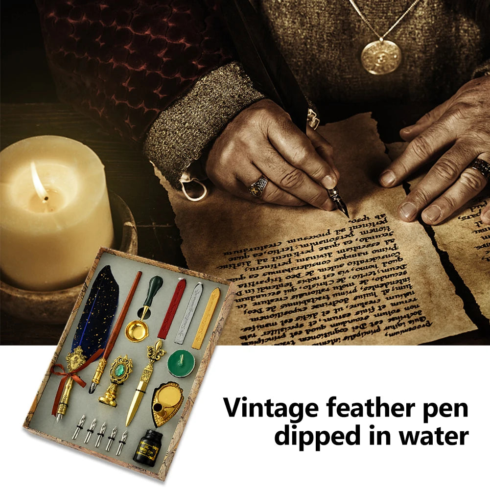 Retro Feather Pen Writing Ink Set