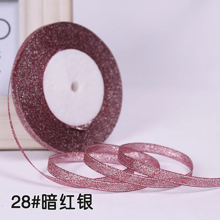 25Y 6mm Glitter Silk Satin Ribbon – Silver/Gold