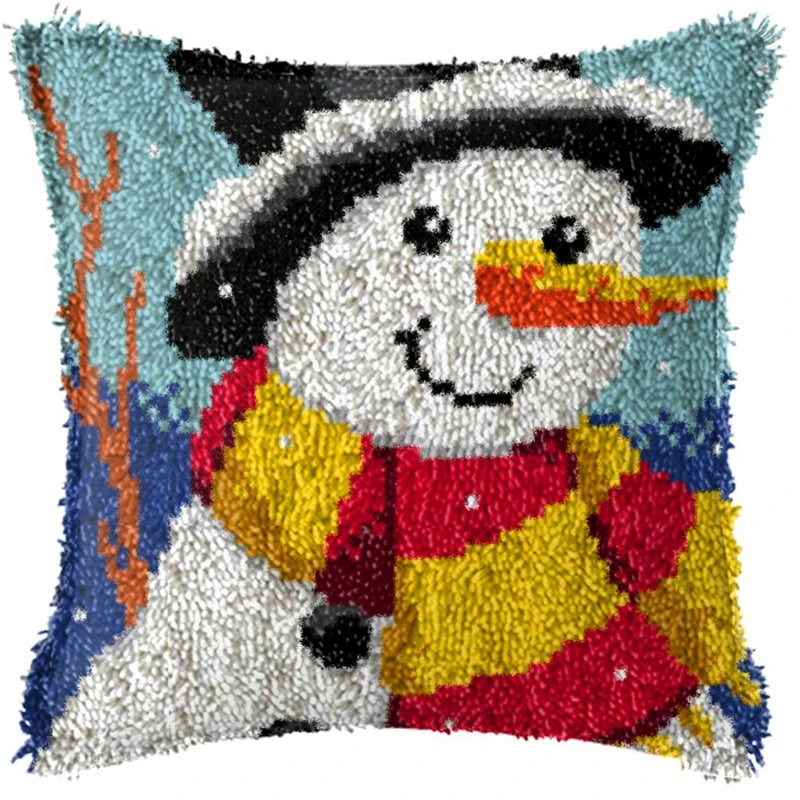 Snowman & Elk Latch Hook Kit – DIY Crochet Rug & Cushion Embroidery Set