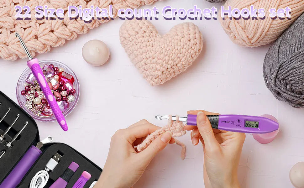 24pcs LED Crochet Hook Set with Stitch Counter