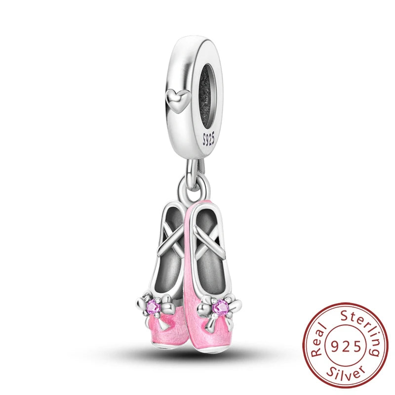 925 Sterling Silver Pink Ballet Girl Pendant – DIY Jewelry Charm for Bracelet & Necklace
