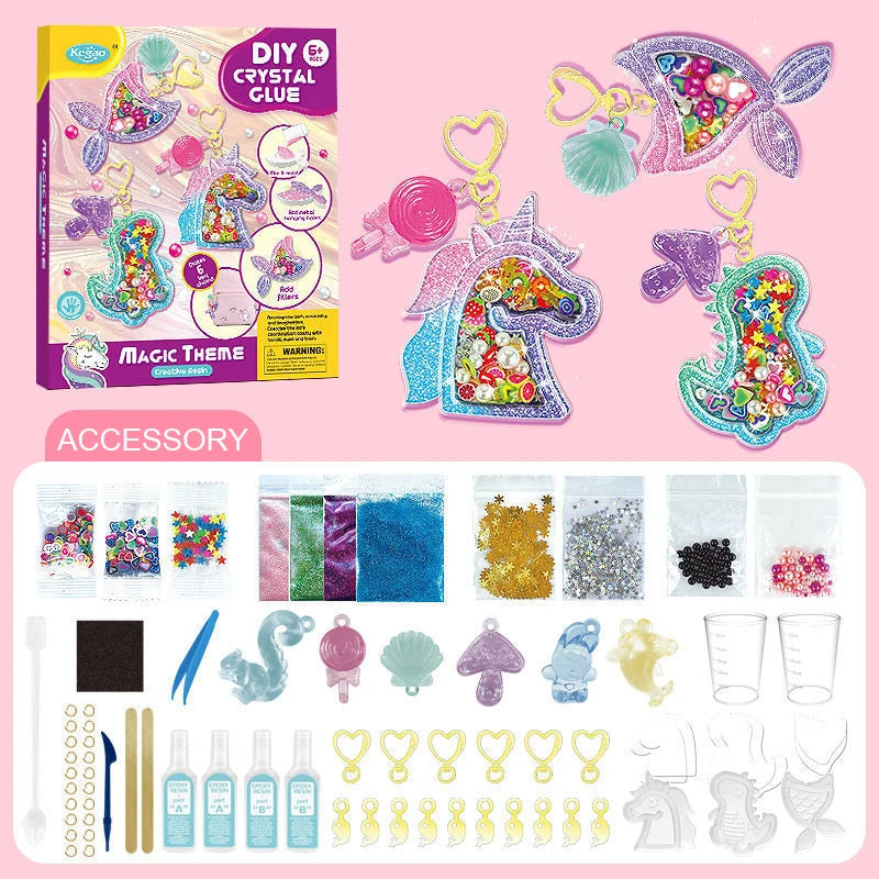 Kids DIY Crystal Glue Keychain Craft Kit – Fun Art Set for Girls