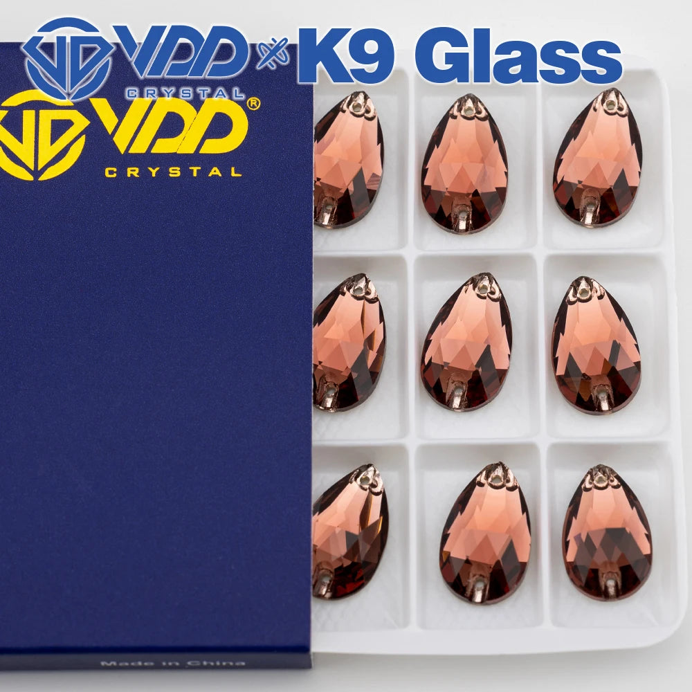 VDD Pear-Shaped K9 Glass Sew-On Rhinestones – Multicolor Crystal Stones
