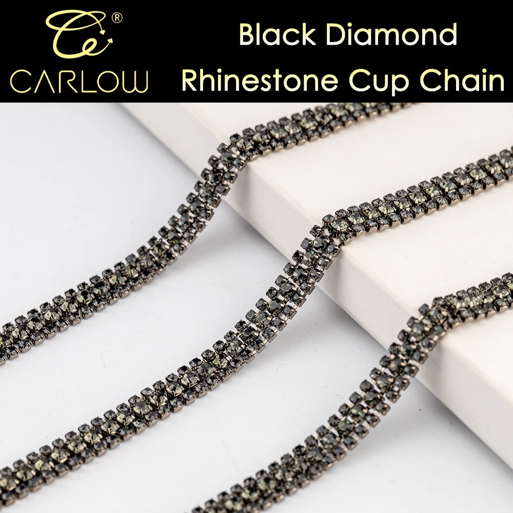 CARLOW AAAAA 3-Row Rhinestone Cup Chain – Gold Base