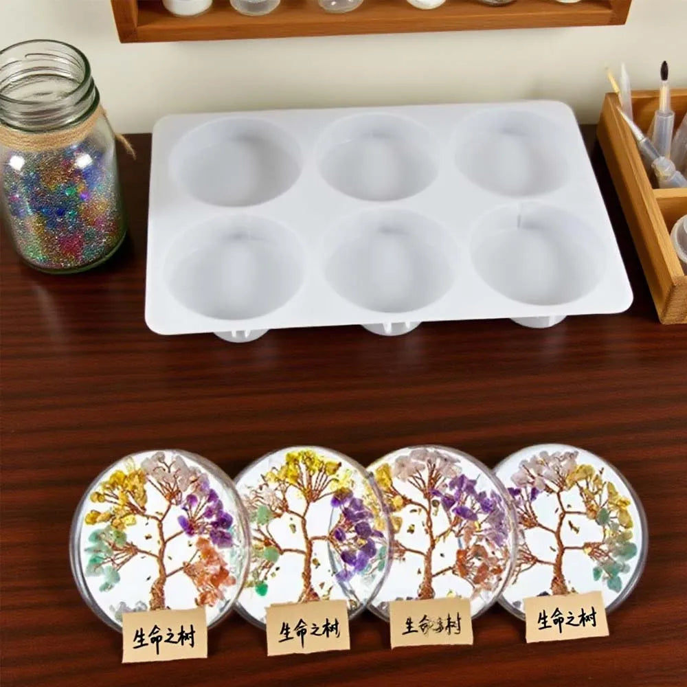 6-Cavity Thick Round Silicone Coaster Mold – DIY Resin Casting