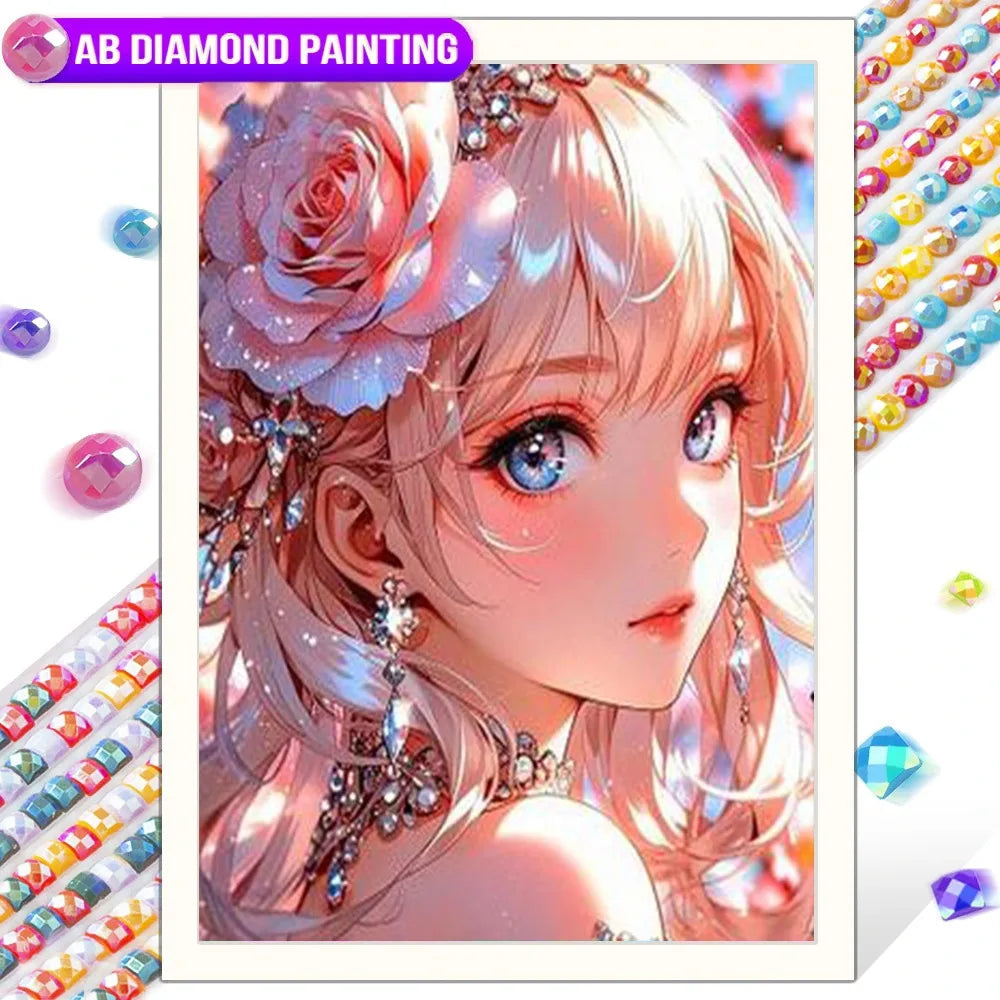 Anime Girl Diamond Painting Kit – AB Rhinestone Mosaic Embroidery Art DIY Craft