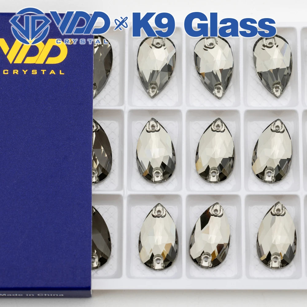 VDD Pear-Shaped K9 Glass Sew-On Rhinestones – Multicolor Crystal Stones