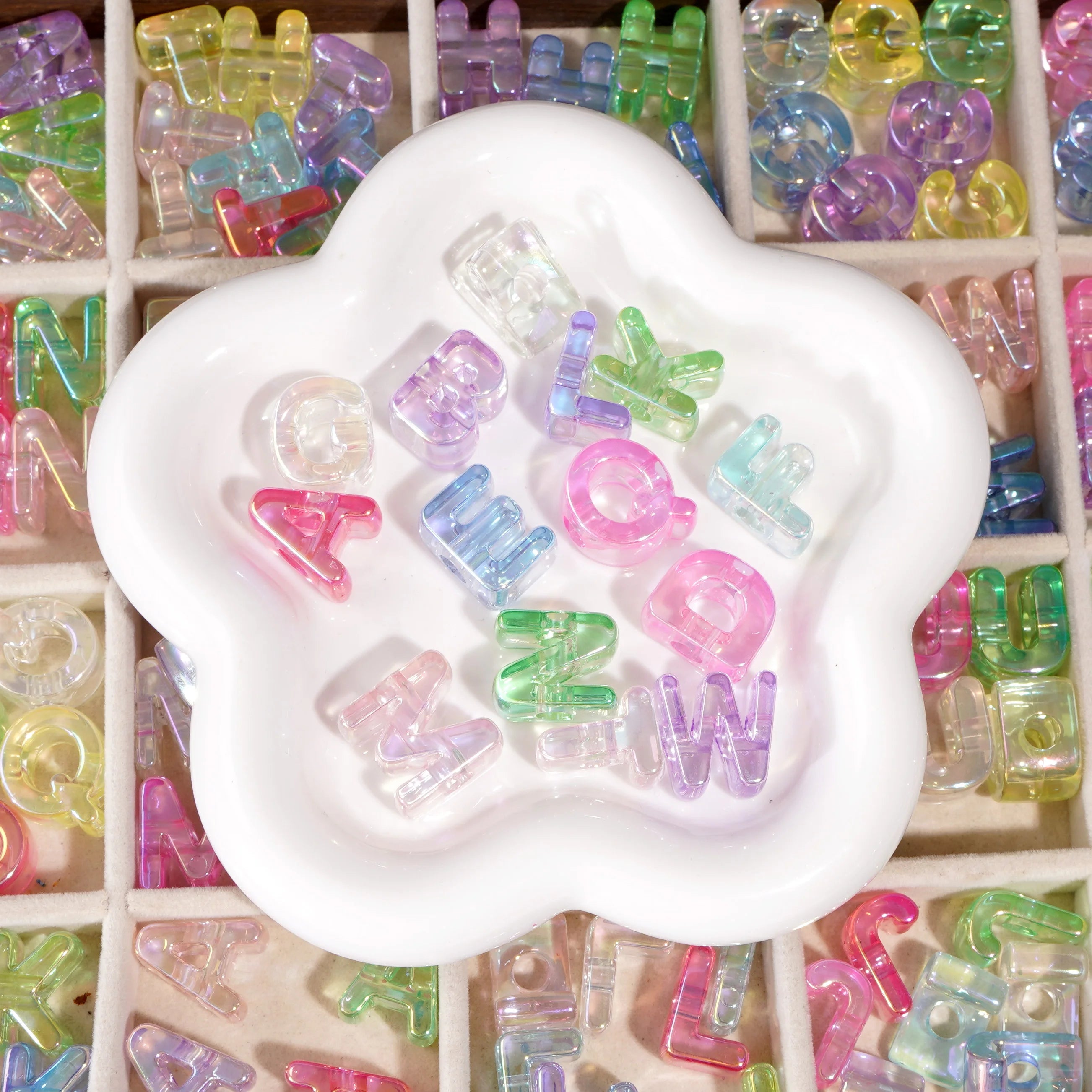 Mixed Color Acrylic Letter Beads – 5PCS Clear Spacer Beads for Jewelry & DIY Crafts