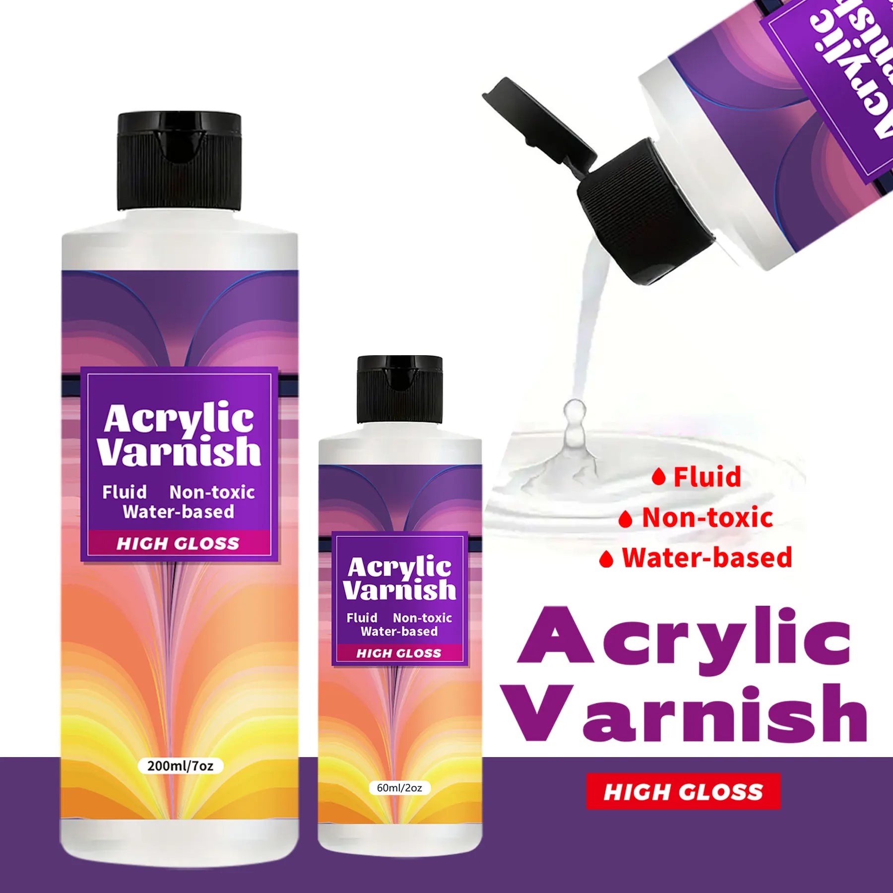 200ML Acrylic Varnish – High Gloss Clear Protective Sealant for Paintings & Crafts