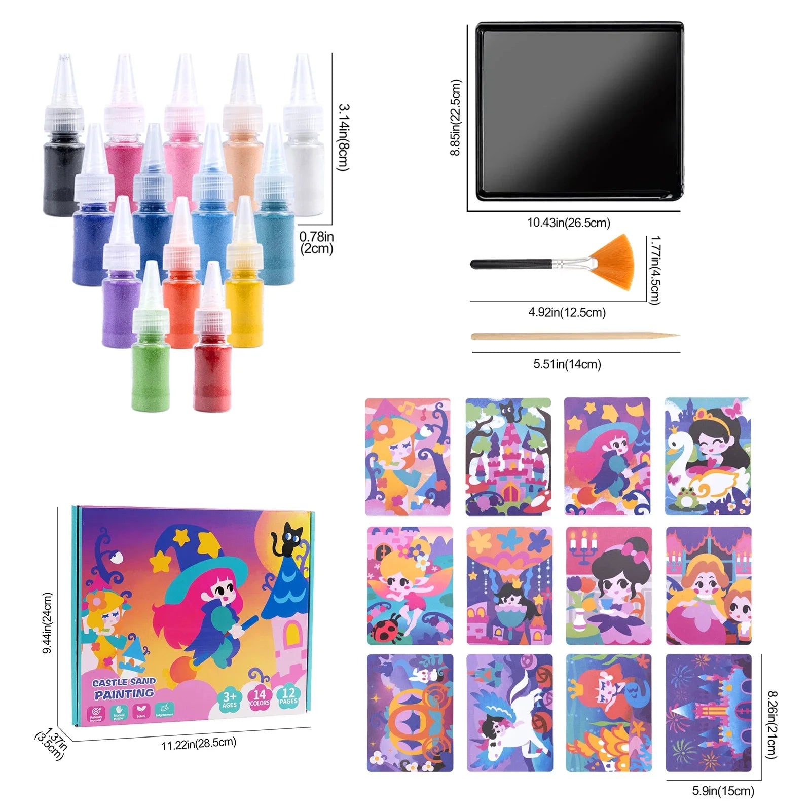 Sand Art Kit – 12 Princess Sand Painting Cards, 14 Colors