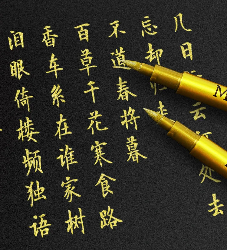 2/1Pc Brush Metallic Marker Pens Gold Silver Color Permanent Art Marker For Manga Crafts Scrapbooking School Stationery Supplies