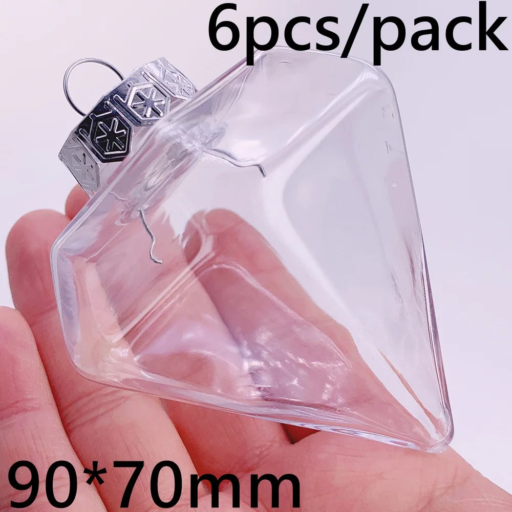 6pcs Transparent Shatterproof Christmas Baubles – 80mm Plastic Ornaments