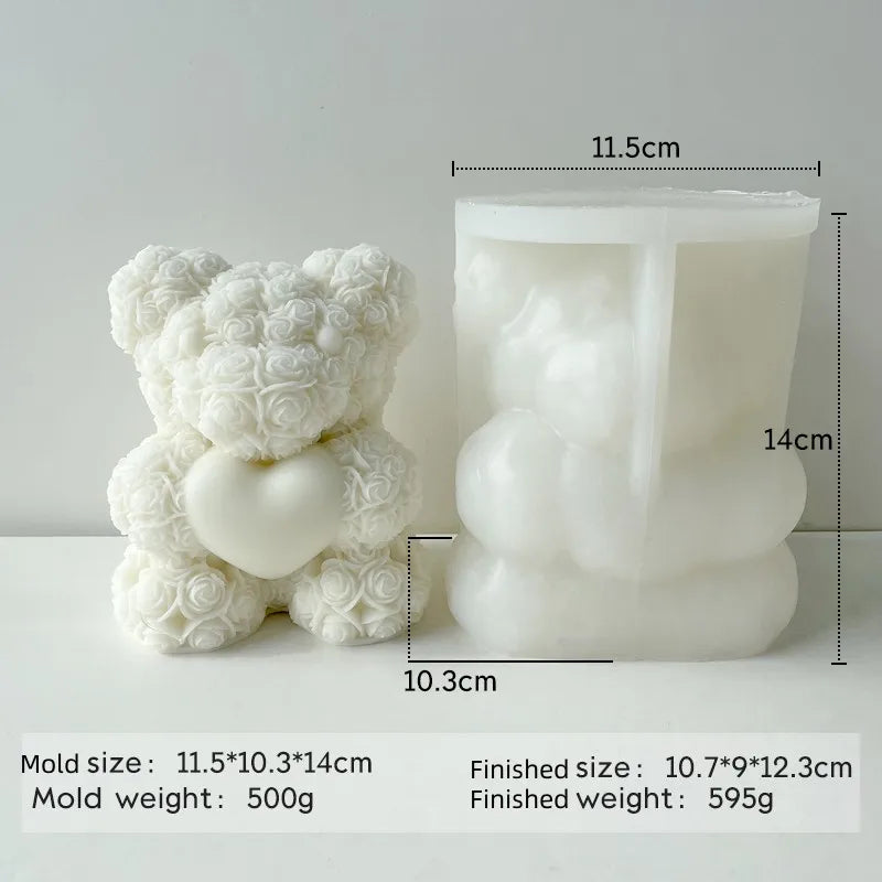 Rose Bear 3D Candle Silicone Mold